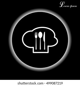 sign with chef hat and spoon, fork, knife 