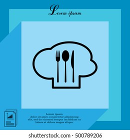 sign with chef hat and spoon, fork, knife 