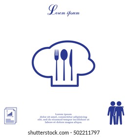 sign with chef hat and spoon, fork, knife 
