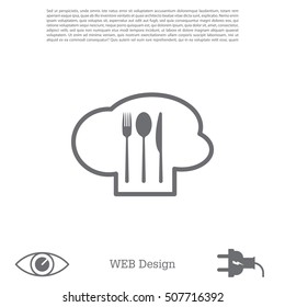 sign with chef hat and spoon, fork, knife 