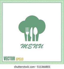 sign with chef hat and spoon, fork, knife 