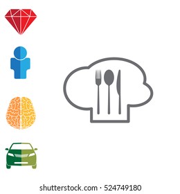 sign with chef hat and spoon, fork, knife 