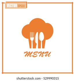 sign with chef hat and spoon, fork, knife 