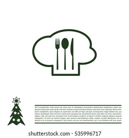 sign with chef hat and spoon, fork, knife 