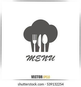 sign with chef hat and spoon, fork, knife 