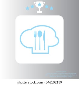 sign with chef hat and spoon, fork, knife 