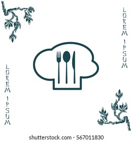 sign with chef hat and spoon, fork, knife 