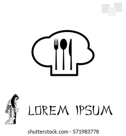 sign with chef hat and spoon, fork, knife 