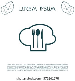 sign with chef hat and spoon, fork, knife 