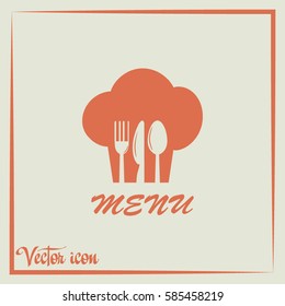 sign with chef hat and spoon, fork, knife 