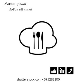 sign with chef hat and spoon, fork, knife 