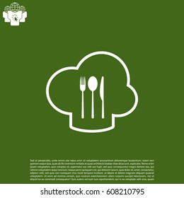 sign with chef hat and spoon, fork, knife 