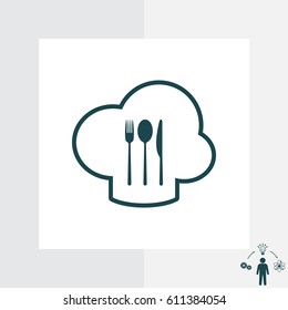 sign with chef hat and spoon, fork, knife 