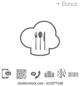 sign with chef hat and spoon, fork, knife 