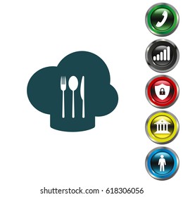 sign with chef hat and spoon, fork, knife 