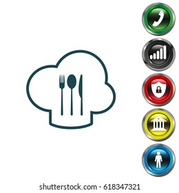 sign with chef hat and spoon, fork, knife 