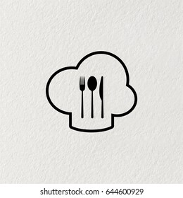 sign with chef hat and spoon, fork, knife 