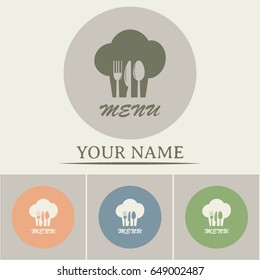 sign with chef hat and spoon, fork, knife 