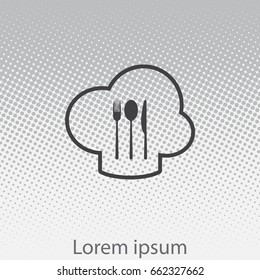 sign with chef hat and spoon, fork, knife 