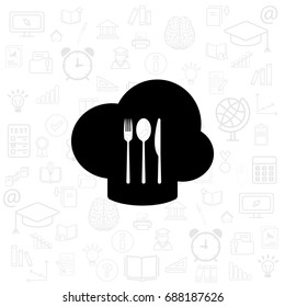 sign with chef hat and spoon, fork, knife 