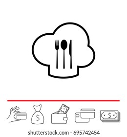 sign with chef hat and spoon, fork, knife 