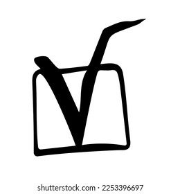 Un signo de elección, consentimiento. Una marca en la caja. Ilustración vectorial dibujada a mano. Diseño de plantilla, logotipo, clipart.