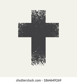 Sign of the Christian cross with a grunge texture isolated on a light background. Abstract vector illustration, religious symbol, icon, logo, t-shirt design, graphic print, design element