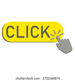 Sign "click" with a pushing hand. Vector illustration.