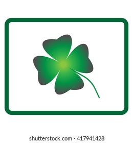 Sign clover. Four leaf symbol. Lucky mark. Beauty design style. Green icon isolated on white background. Colorfull element in frame. Good day image. Logo for happiness. Stock vector illustration