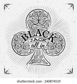 Sign clubs in vintage style lettering black jack all in