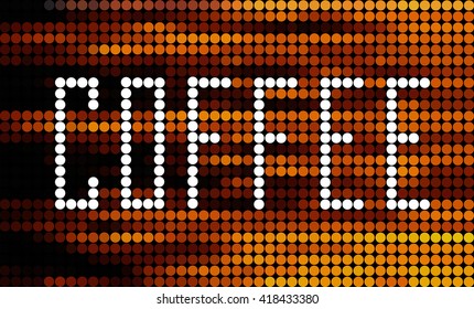 Sign of coffee inscription on the background of a flaming fire. The original and memorable illustration of hot, warming drinks. Vector illustration EPS 10. 