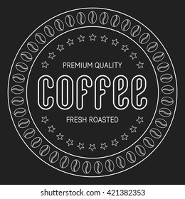 Sign of coffee. The inscription in white letters on a black background. Vintage stamp hot drinks. Stylized icon in the form of printing. Vector illustration EPS 10.