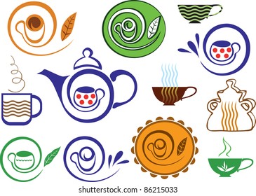Sign coffee and tea. Variations in color. A set of elements.