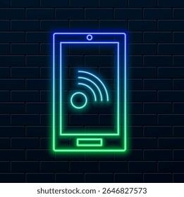 Signatur Kommunikationsinformationen Drahtlose Verbindung, Neonstil, Symbol, Vektorbild, Wi-Fi-Netzwerk-Illustration.