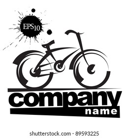 sign company. bike. freehand drawing. black and white vector illustration