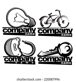 sign company set. freehand drawing. black and white vector illustration