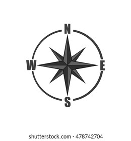 Sign of compass icon in black monochrome style isolated on white background. Navigation symbol. Vector illustration