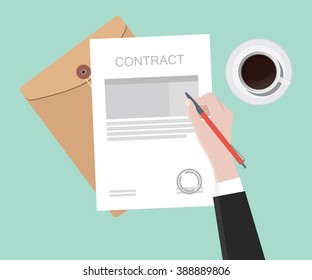 sign contract on paper document 
