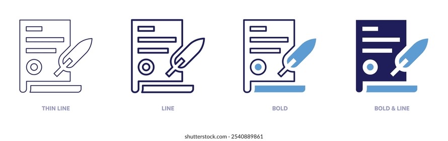 Signieren Sie Verträge Symbol in 4 verschiedenen Stilen. Dünne Linie, Linie, Fett und Fette Linie. Duotone-Stil. Bearbeitbarer Strich.