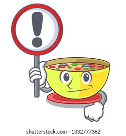 With sign corn chowder in a cartoon bowl