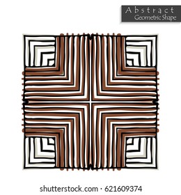 Sign with cross. Abstract geometric shape roughly hand drawn. Striped symmetrical geometrical symbol. Vector icon isolated on white. Tribal ethnic pattern design element.