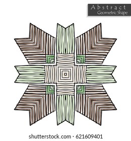 Sign with cross. Abstract geometric shape roughly hand drawn. Striped symmetrical geometrical symbol. Vector icon isolated on white. Tribal ethnic pattern design element.