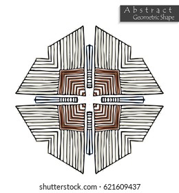Sign with cross. Abstract geometric shape roughly hand drawn. Striped symmetrical geometrical symbol. Vector icon isolated on white. Tribal ethnic pattern design element.