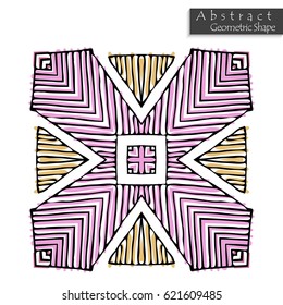 Sign with cross. Abstract geometric shape roughly hand drawn. Striped symmetrical geometrical symbol. Vector icon isolated on white. Tribal ethnic pattern design element.