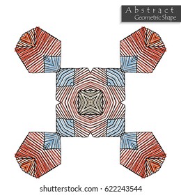 Sign with cross. Abstract geometric shape roughly hand drawn. Striped symmetrical geometrical symbol. Vector icon isolated on white. Tribal ethnic pattern design element.