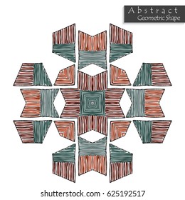Sign with cross. Abstract geometric shape roughly hand drawn. Striped symmetrical geometrical symbol. Vector icon isolated on white. Tribal ethnic pattern design element.
