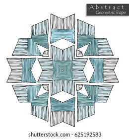 Sign with cross. Abstract geometric shape roughly hand drawn. Striped symmetrical geometrical symbol. Vector icon isolated on white. Tribal ethnic pattern design element.