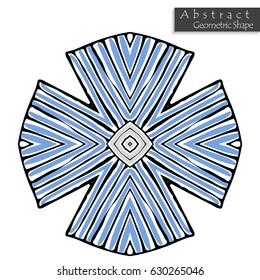 Sign with cross. Abstract geometric shape roughly hand drawn. Striped symmetrical geometrical symbol. Vector icon isolated on white. Tribal ethnic pattern design element.