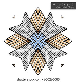 Sign with cross. Abstract geometric shape roughly hand drawn. Striped symmetrical geometrical symbol. Vector icon isolated on white. Tribal ethnic pattern design element.