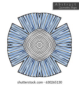 Sign with cross. Abstract geometric shape roughly hand drawn. Striped symmetrical geometrical symbol. Vector icon isolated on white. Tribal ethnic pattern design element.